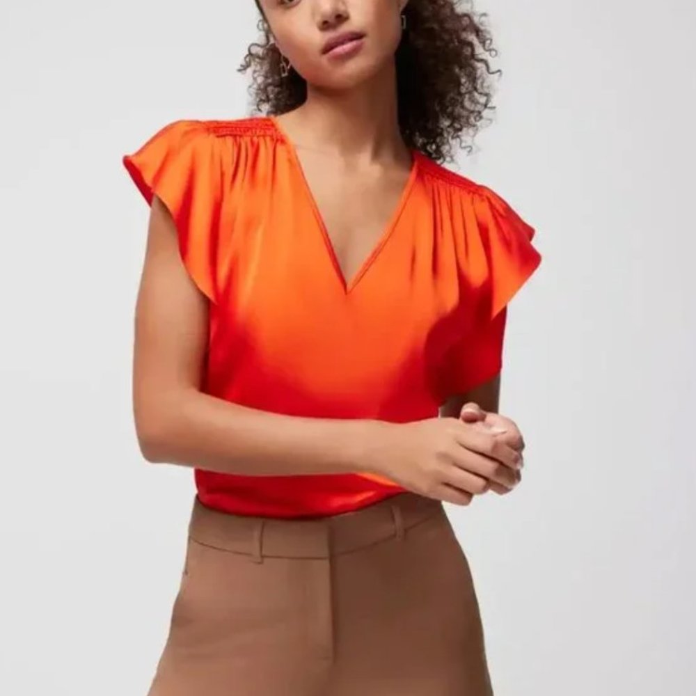 White house Black Market Satin Flutter Sleeve Top-Women's Large